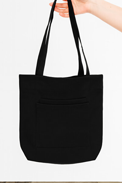 YUNUSOĞLU HOME Black Canvas Fabric Tote Bag