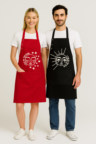 Hulganz طقم مريلة مطبخ مكون من قطعتين - أسود وأحمر، قماش مقاوم للماء، مريلة ه...