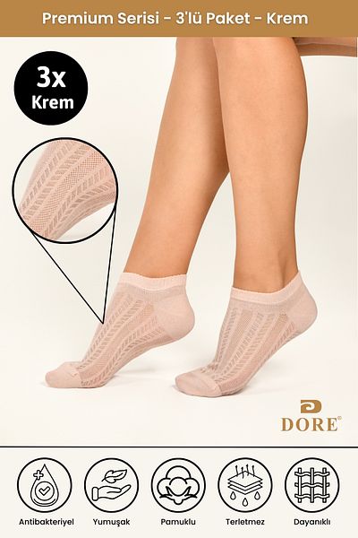 Dore Γνήσια αντιιδρωτικά 3 ζευγάρια αόρατα αθλητικά παπούτσια Sneaker Premium Cotton Comfort Model Booties Κάλτσες