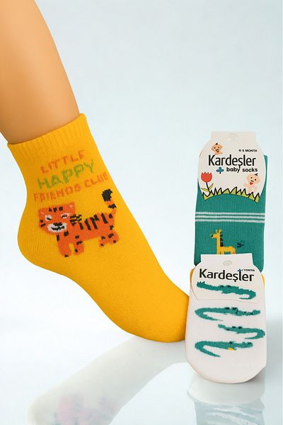 KARDEŞLER ÇORAP Children's Multicolored Patterned Booties Socks 3 Pack