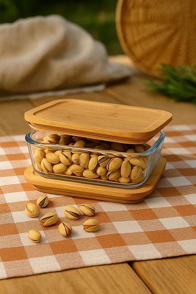 Noah Exclusive 1000 Cc Glass Storage Container - Heat Resistant - Leak Proof Bamboo Lid - (20 cm X 14.5 cm)