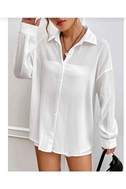 dwnwear Унисекс риза с дълъг ръкав от креп, набръчкана лятна ликра, за жени и мъже