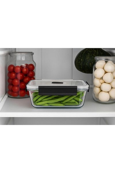 Noah 1000 ml Glass Storage Container (20 cm X 14.5 cm) - Borosilicate Heat Resistant - with Plastic Leak Proof Lid