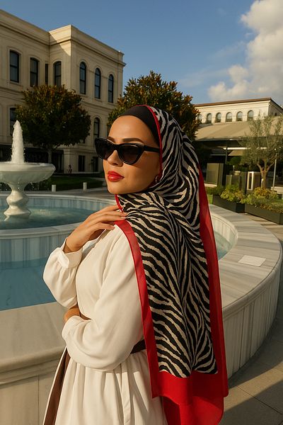 Shawl Passion Zebra Pattern Cotton Poly Shawl Red
