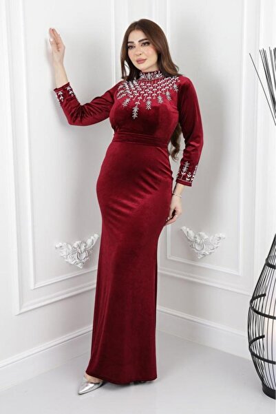 Nice Model Modest Long Velvet Evening Dress with Handmade Cloves Waterfall Design - Elegant Party Gown