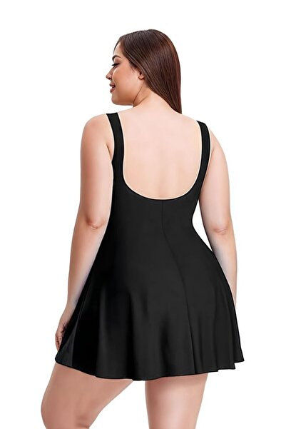 segiza Likralı Büyük Beden Tek Parça Birleşik Şortlu Elbise Mayo