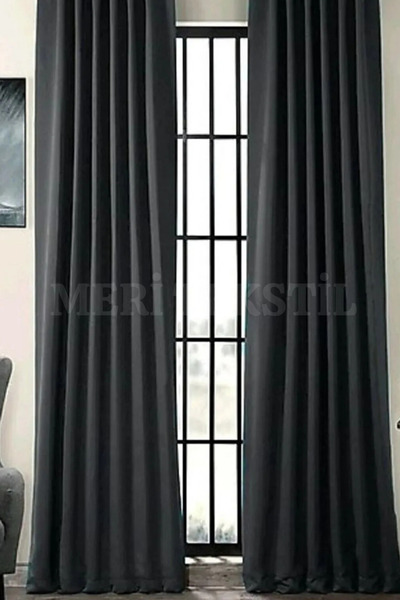 meri tekstil Lüks 1. Sınıf Özel Kumaş Antrasit Blackout Işık Geçirmez Fon Per...
