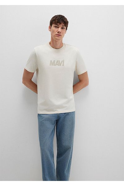 Mavi Logo Printed Beige T-Shirt Regular Fit / Regular Cut 0612896-70134
