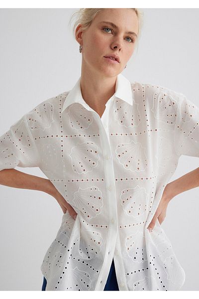 Mavi Seashell Textured White Shirt Loose Fit / Loose Relaxed Fit 1211097-620