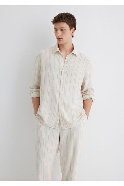 Mavi Linen Blend Striped Beige Shirt Regular Fit / Regular Cut 0211617-83884