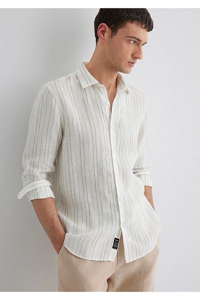 Mavi Linen Blend Striped Green Shirt Regular Fit / Regular Cut 0211525-71481