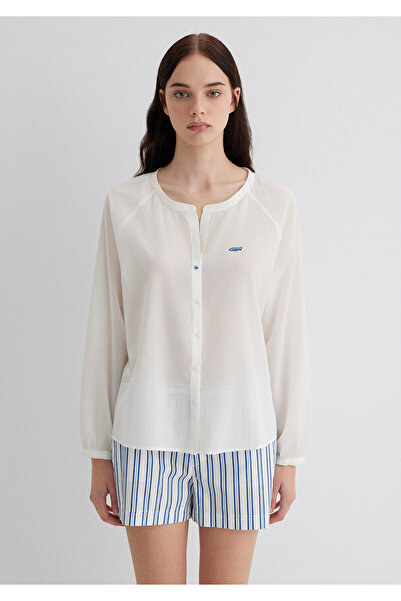 Mavi Ekru Gömlek Loose Fit / Bol Rahat Kesim 1211214-70057