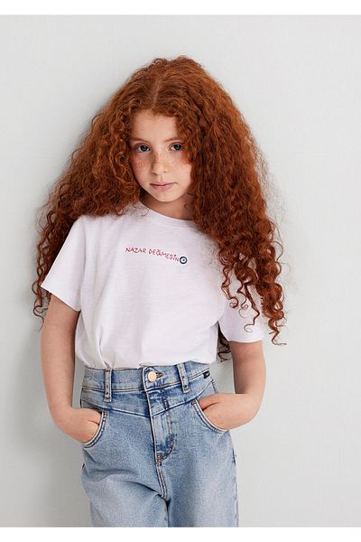 Mavi Nazar Değmesin Embroidered White T-Shirt Regular Fit / Regular Cut 7610381-620