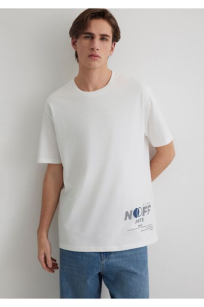 Mavi No Off Days Printed White T-Shirt Loose Fit / Loose Relaxed Cut 0612720-70057