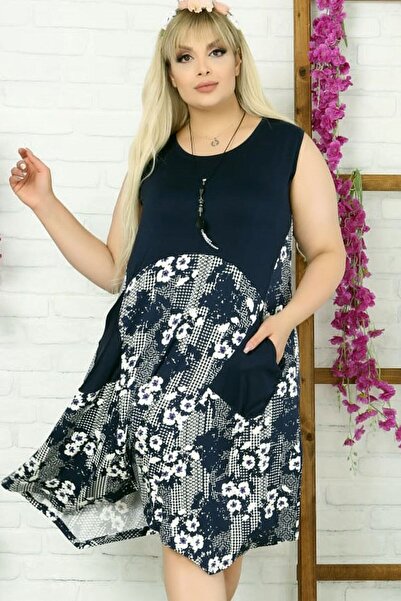 Kheos Λευκό φλοράλ μοτίβο στρογγυλή λαιμόκοψη τσέπη αμάνικο ντραπέ φόρεμα