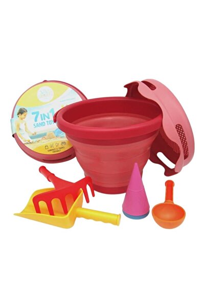 CompacToys - طقم دلو الشاطئ 7 في 1 - أحمر