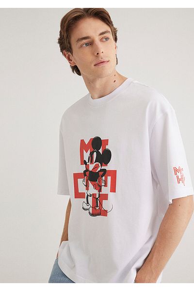 Mavi Mickey Mouse Printed White T-Shirt Boxy Fit 0612561 -620