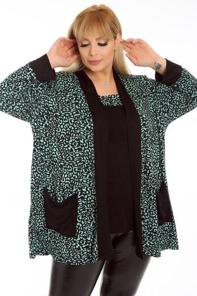 Kheos Leopard Patterned Comfortable and Flowy Pocket Cardigan Blouse Set