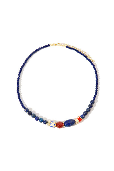 Mavi Sötétkék természetes kő gyöngyös nyaklánc 1912510 -30717