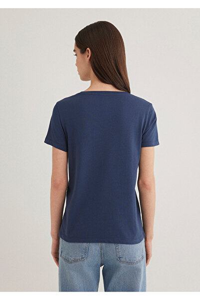 Mavi Μπλουζάκι με στάμπα Cat Navy Blue Slim Fit 1612205 -70487