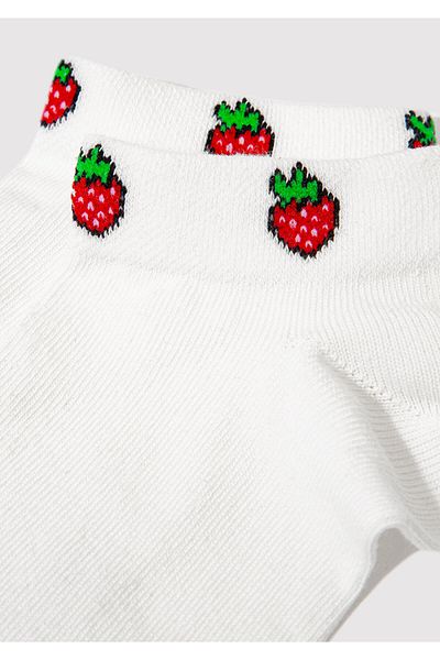 Mavi White Strawberry Embroidered Booties Socks - 1912446 -86459