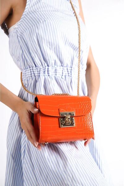 Mubiano 1130-ORJ حقيبة كتف ويد وذراع بحزام على شكل سلسلة على شكل تمساح