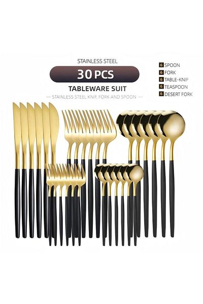 Generic 30-Piece Stainless Steel Tableware Knife And Fork Spoon Western Steak Knife And Fork Spoon Set