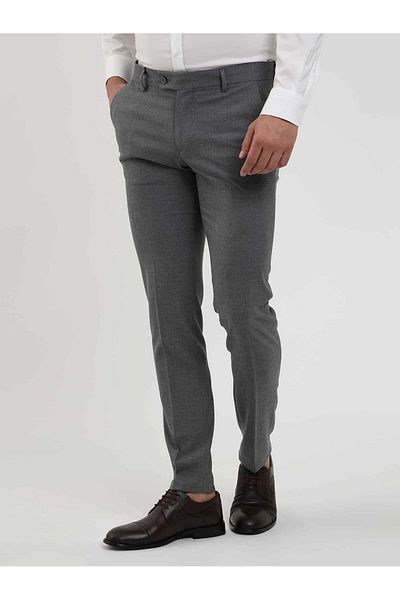 Dufy Men's Extra Slim Fit Classic Trousers - Dark Gray, Melange Pattern -103500