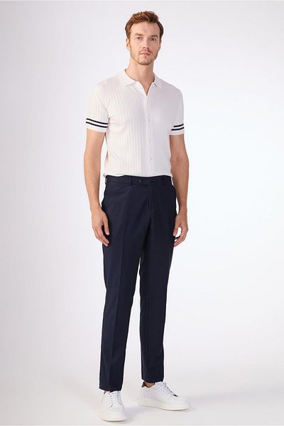 Dufy Men's Regular Fit Dark Navy Blue Classic Trousers -103937