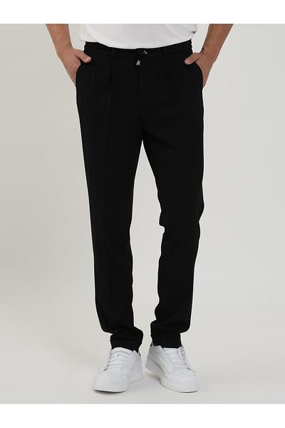 Dufy Men's Slim Fit Black Jogger Pants -103252