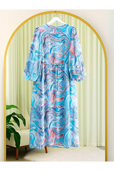 Modamorfo Batik Printed Lined Chiffon Dress - Blue