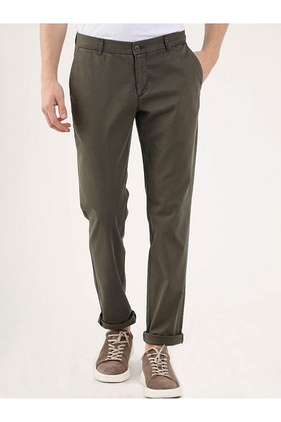 Dufy Khaki Men's Slim Fit Straight Trousers - 95184