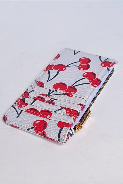 Ecrou Cherry Patterned Large Size Card Holder White
