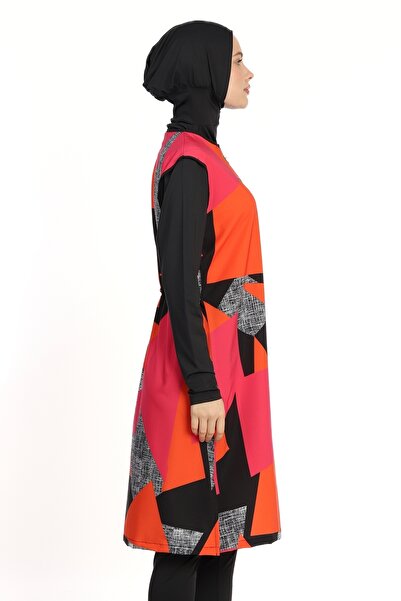 InStyle Colorful Patterned 4 Piece Black Hijab Swimsuit 6252A