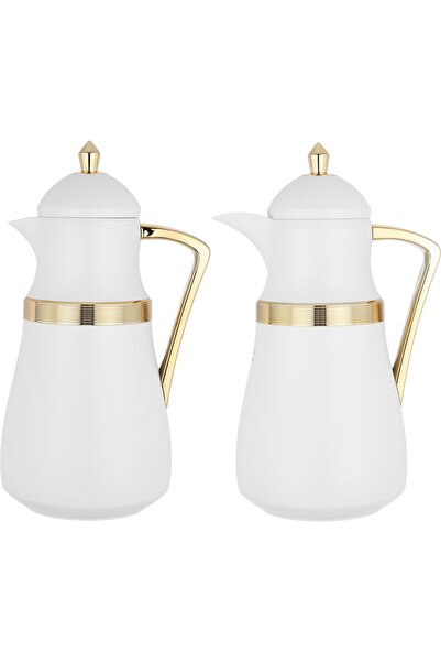 Alsaif Gallery Najd Al Saif Gallery Thermos Set, 1/1 Liter, Glass Thermal Inner Liner, Plastic Outer Body - White