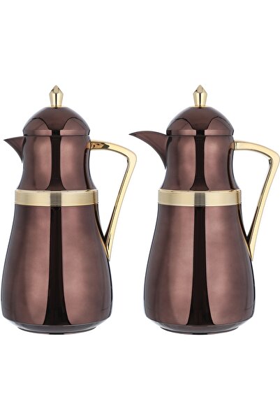 Alsaif Gallery NJD Thermos Set from Saif Gallery, 1/1 Liter Capacity, Glass Thermal Inner Liner, Plastic Outer Body - Gold