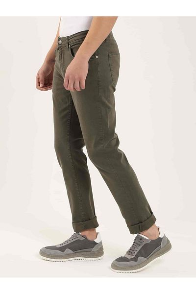 Dufy Khaki Men's Slim Fit Straight Casual Trousers - 97797