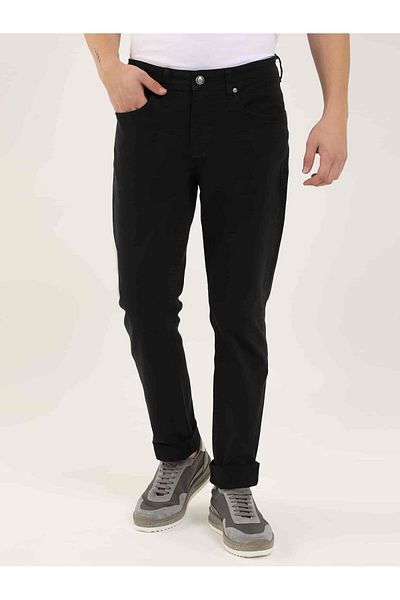 Dufy Men's Black Slim Fit Straight Casual Trousers - 97839