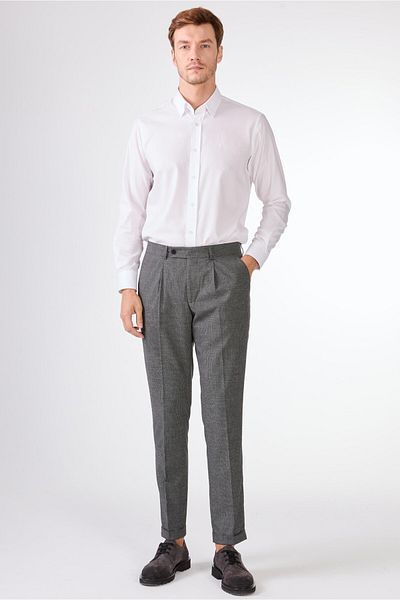 Dufy Gray Men's Slim Fit Melange Patterned Classic Trousers - 97669