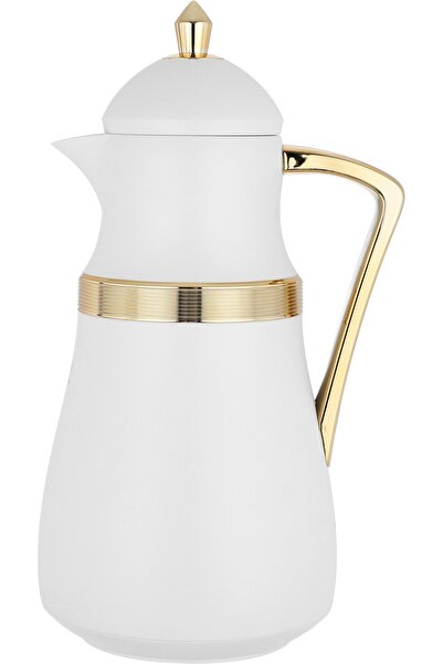 Alsaif Gallery Najd Al Saif Gallery Thermos Set, 1/1 Liter, Glass Thermal Inner Liner, Plastic Outer Body - White