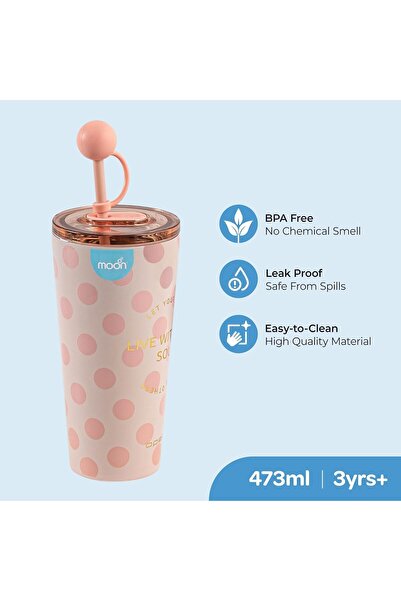 Moon Double Smoothie Cup With Straw 86x86x206mm 473ml / 16oz-Pink