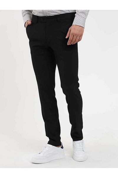 Dufy Men's Extra Slim Fit Black Melange Trousers -103484