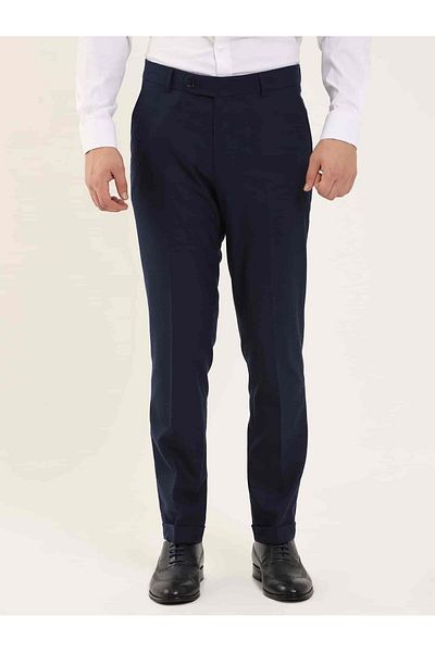 Dufy Navy Blue Men's Regular Fit Straight Classic Trousers - 97725