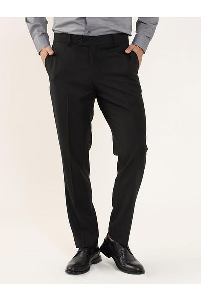 Dufy Men's Black Regular Fit Straight Trousers -103951
