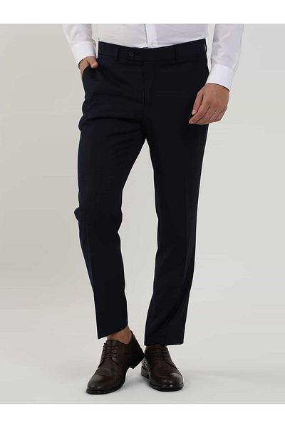Dufy Men's Light Navy Blue Regular Fit Classic Pants -103944
