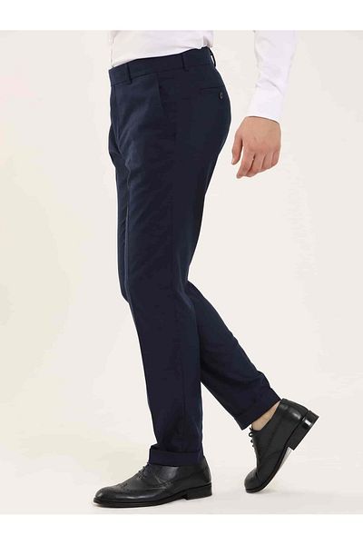 Dufy Navy Blue Men's Regular Fit Straight Classic Trousers - 97725