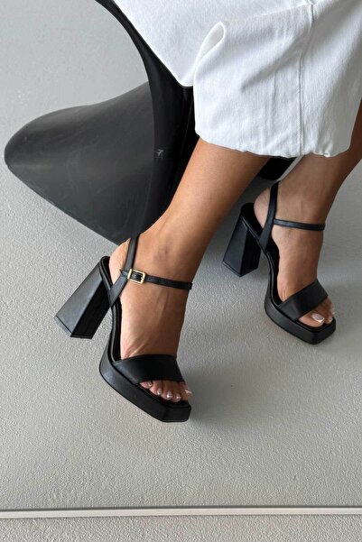 AYAKKABI PRENSİ Cora Siyah Mat Platform Kadın Kalın Topuklu Ayakkabı 11cm