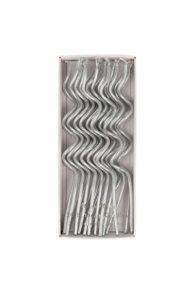 Meri Meri - Silver Swirly Candles - Gümüş Kıvrımlı Mumlar - 20'li