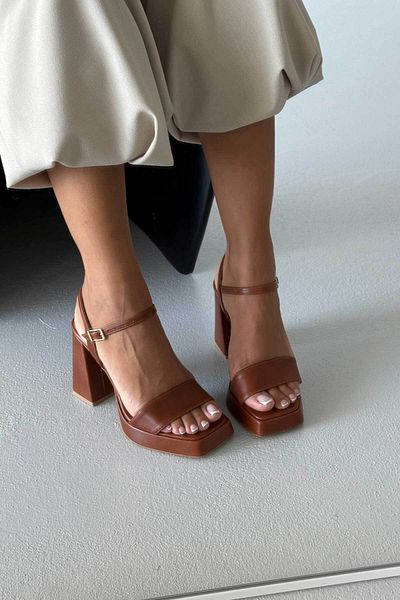 AYAKKABI PRENSİ Cora Taba Matte Platform Women's Thick Heeled Shoes 11cm