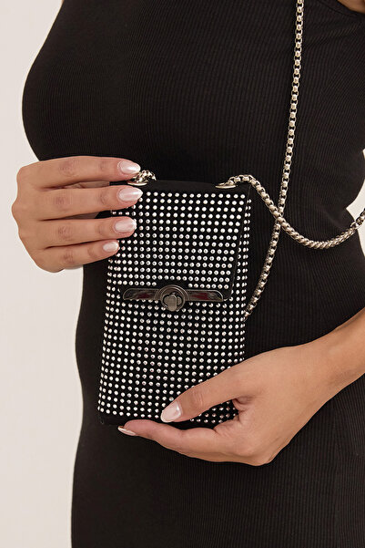 Fulla Moda Chained Stone Detailed Phone Bag